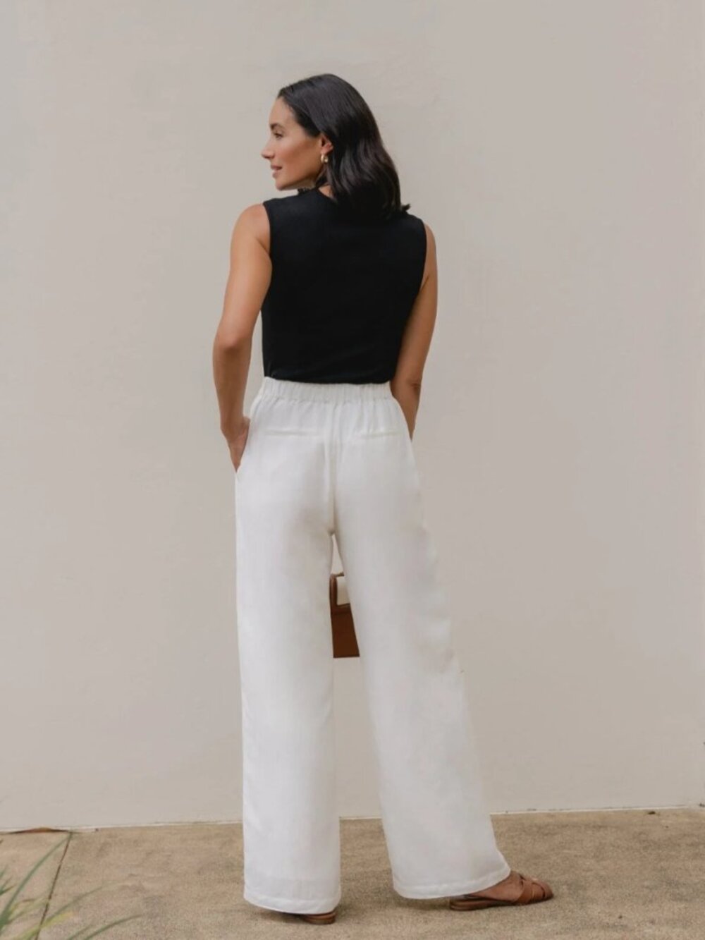 MAYE Estella Linen Blend Wide Leg Pants Ivory White Elastic Waist M - Picture 14 of 15